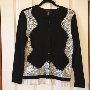 Black cardi sweater with cream lace accents